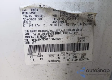 2014 Ford Explorer Xlt z USA, uszkodzony, nr VIN 1FM5K7D87EGA69237